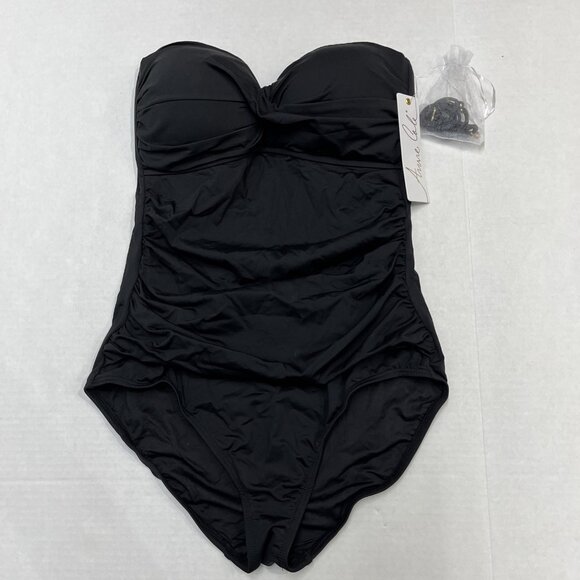 Anne Cole Swimsuit Womens 8 Black Twist Front Shirred One Piece Full Coverage - Picture 1 of 11
